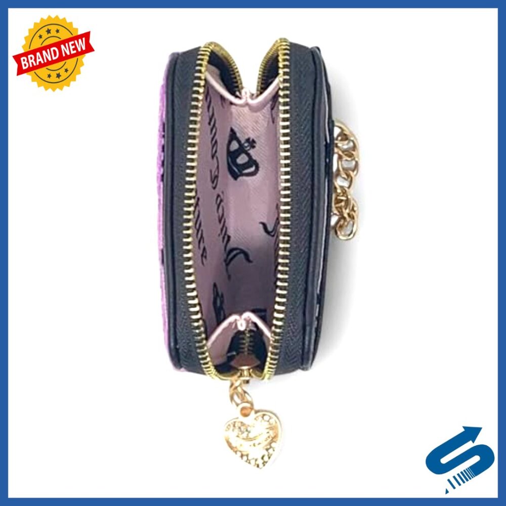 Square Zip Wristlet Wallet with Chain Strap, Faux Leather, Compact Size - Picture 3 of 3